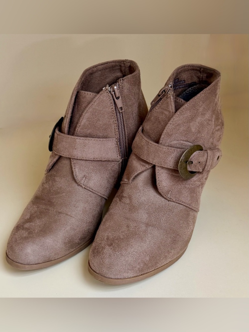 10: Maurices Taupe Suede Ankle Booties with Decorative Buckle - Size 6